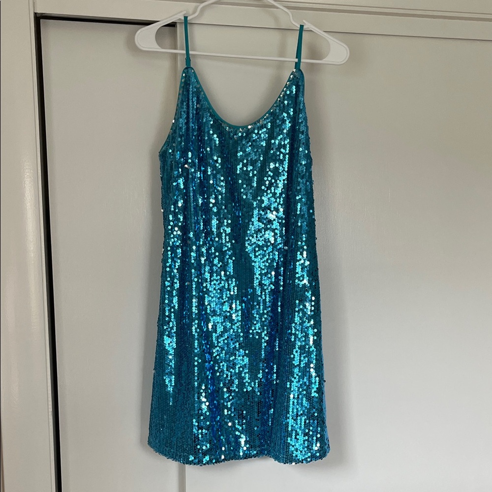 Allegra K Teal Sequin Dress